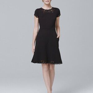 WHBM Cap-Sleeve Laser Cut A-Line Black Dress Size 2